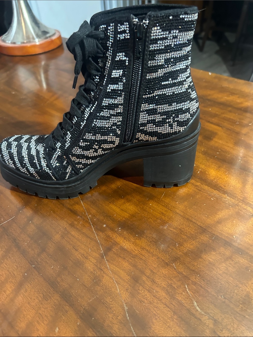 GB girls Black & Silver Knit Lace-Up Ankle Boots